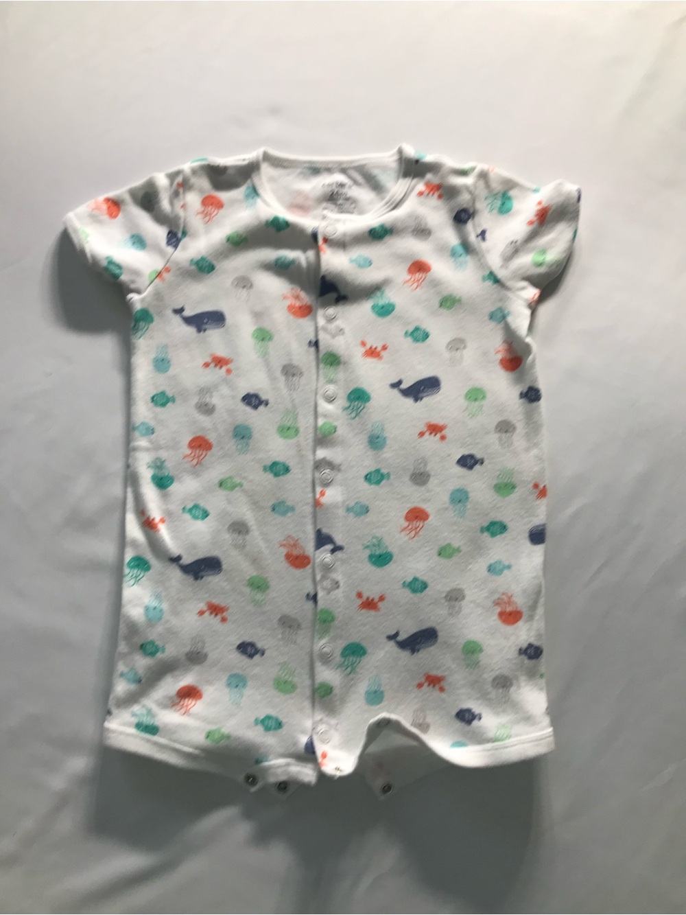 Carter's White Short-Sleeve One-Piece with Multicolor Sea Creatures